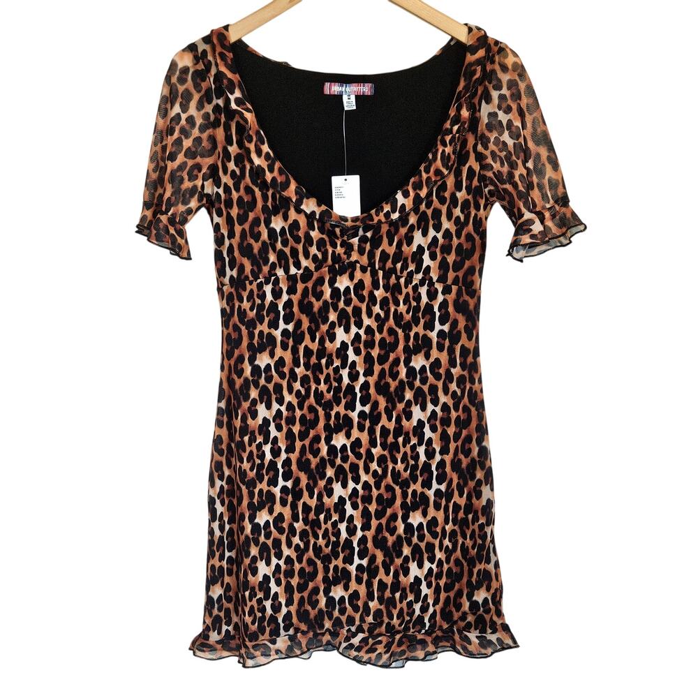 Urban Outfitters Leopard Mini Dress Ruffle Hem Women's Medium Going Out